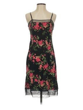 BCBG Black Slip Dress with Pink and Green Floral Print